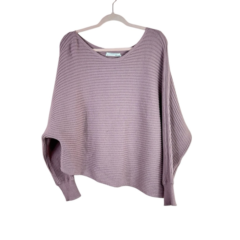 BY ANTHROPOLOGIE womens size M dusty rose chunky knit ribbed asymmetric sweater